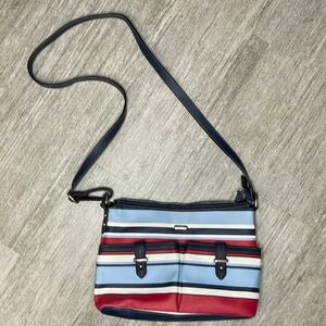 CHAPS long shoulder strap 24” long Crossbody multiple pockets Red, White & Blue